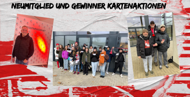 Glückliche Gewinner der Kartenaktionen zum Heimspiel gegen Hertha BSC II, sowie erstes Neumitglied nach der Insolvenz
